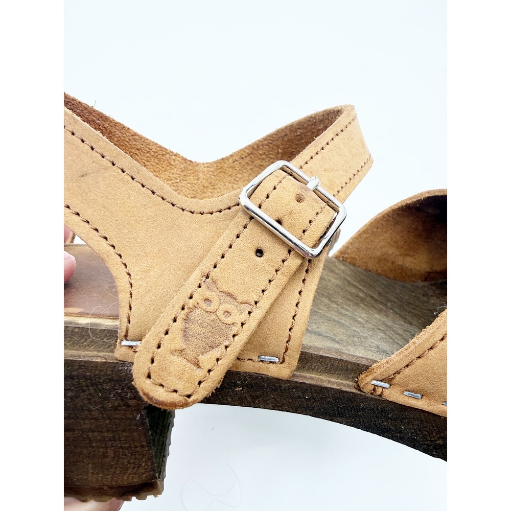 Sandgrens Handmade Swedish Tan Nubuck Leather Wooden Platform Clog Size 39 8-8.5 - Picture 5 of 14